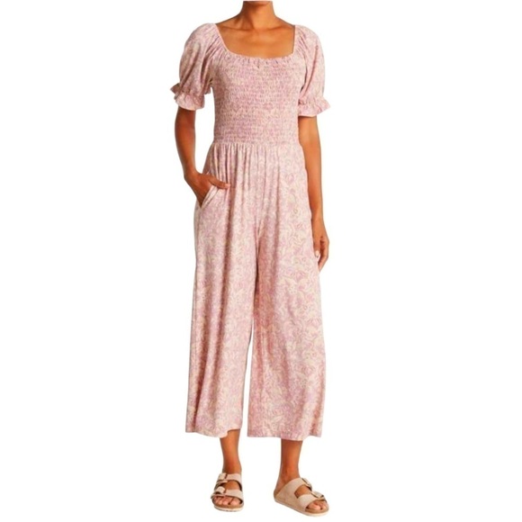 WAYF I Mauve Botanical I Smocked Bodice I Jumpsuit I Size: XS - Picture 1 of 13